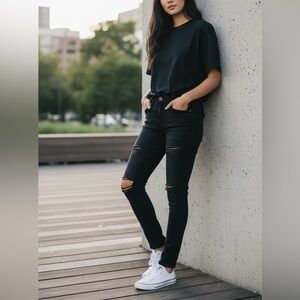 PAIGE Black Ripped Skinny Jeans